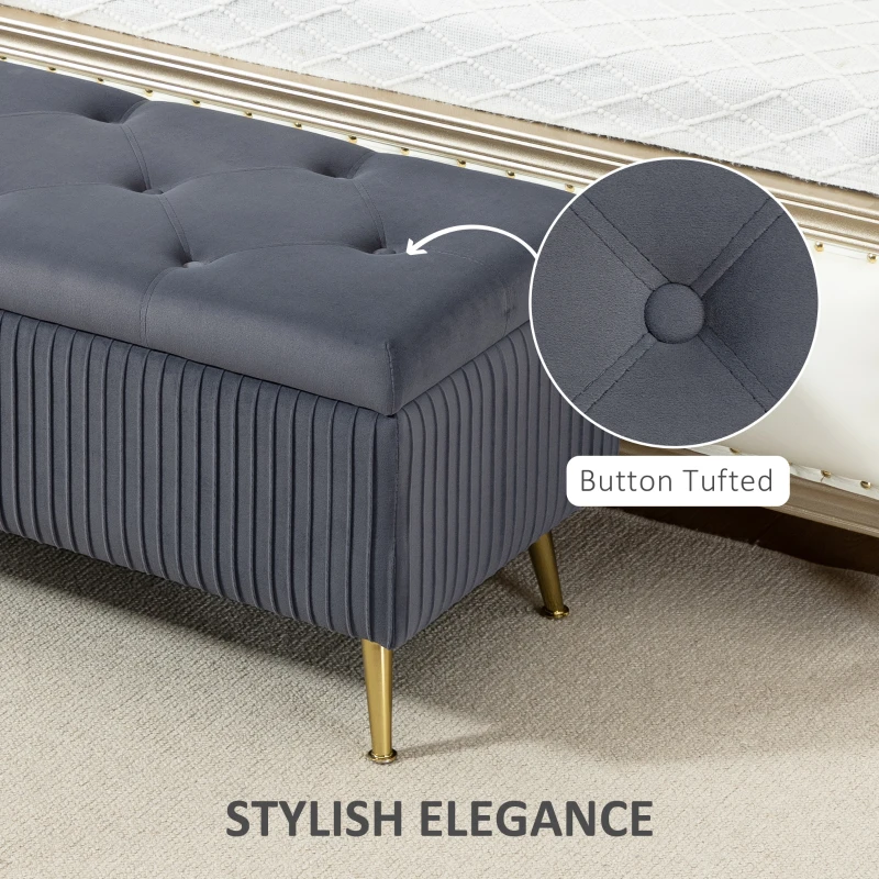 HOMCOM Storage Ottoman Bench, 43 Inch Large Storage Chest with Steel Legs and Padded Seat, Foot Rest, Load 485 lbs, Dark Grey
