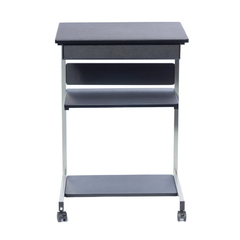 Heavy-Duty Laptop Cart with Single Drawer and Open Shelf, Compact Rolling Laptop Desk for Dorms or Homes, 21.5" L x 20.5" W x 30" H, Black