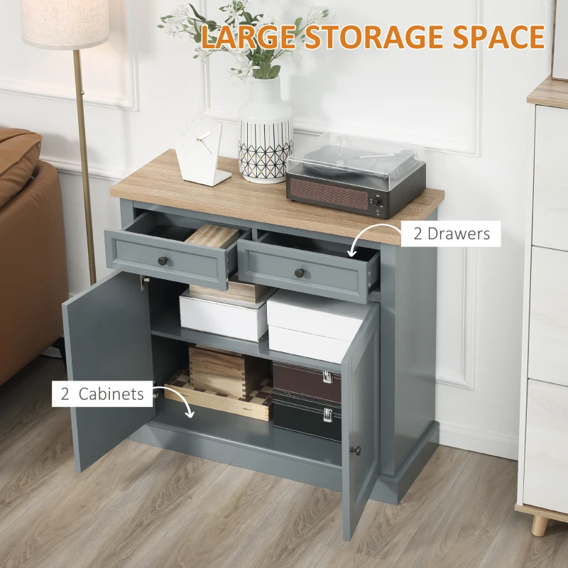 HOMCOM Sideboard Buffet Cabinet, Coffee Bar Cabinet with 2 Drawers and Double Door Cupboard for Kitchen, Living Room, Entryway, Dark Gray