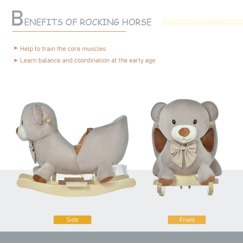 Qaba Bear-Shaped Kids Rocking Horse with Sound for 18-36 Months, Gray