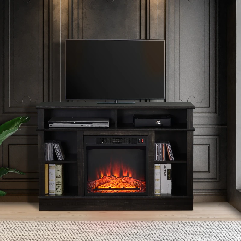 HOMCOM Electric Fireplace TV Stand Console for TV's up to 50", Living Room Storage Cabinet, Entertainment Center with Adjustable Shelves, 6 Cubby Storage and Cable Management, Espresso