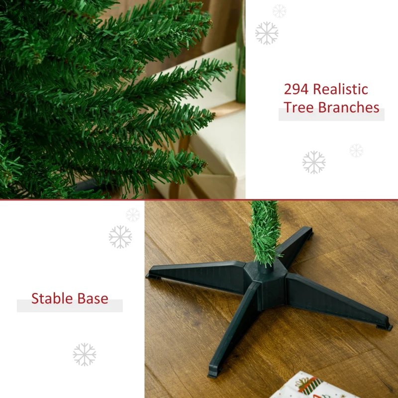 HOMCOM 5FT Decorated Christmas Tree, Pencil Christmas Tree with 294 Realistic Branch Tips and Plastic Stand, Light Green