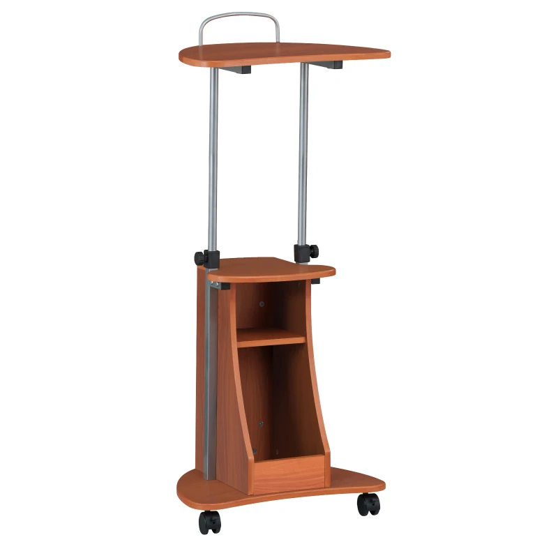 Adjustable Sit-to-Stand Laptop Cart with Dual Adjustment Knobs, Mobile Workstation for Offices, 21" L x 16″ W x 28″ H, Brown