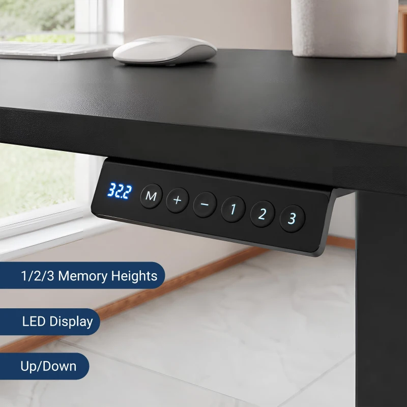 Sleek L-Shaped Standing Desk with 3 Memory Presets and Hooks, Height Adjustable Electric Computer Desk for Home Office, 63'' L x 55'' W x 28'' H, Black