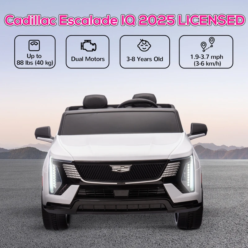 Qaba 2-Seater 12V 10AH Ride on Truck, Cadillac Escalade Licensed Electric Car for Kids w/ Spring Suspension Wheels, White