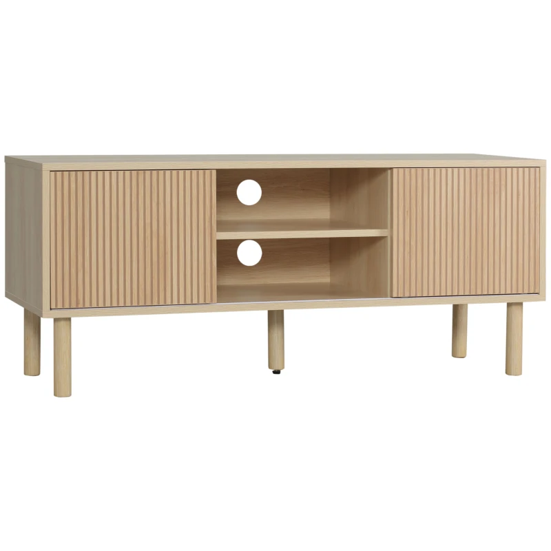 HOMCOM Modern TV Stand for TVs up to 50", TV Cabinet with Storage Shelves for Living Room, Natural