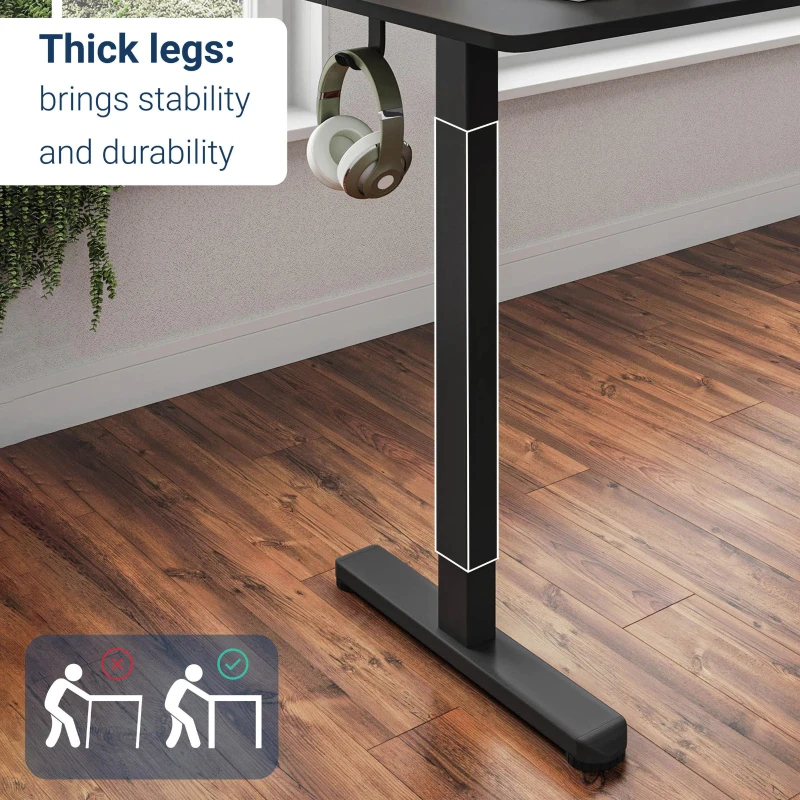 Sleek Electric Standing Desk with 3 Memory Presets and Hooks, Height Adjustable Sit to Stand Computer Desk for Home Office, 55'' L x 23.5″ W x 28'' H, Black