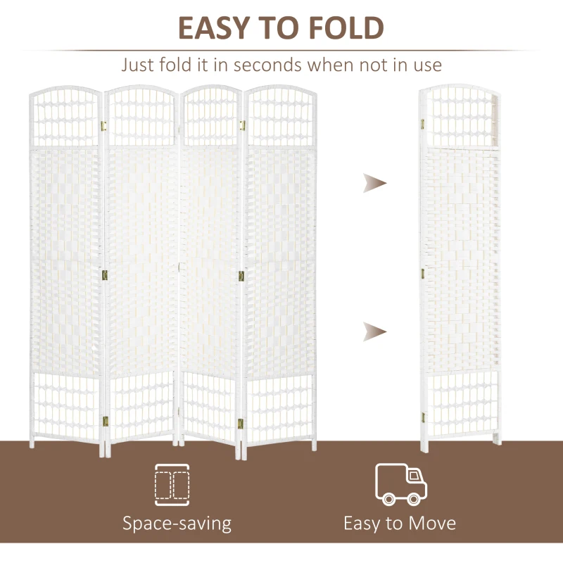 HOMCOM 4 Panel Folding Room Divider Portable Privacy Screen Wave Fiber Room Partition for Home Office White