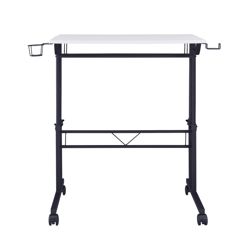 Mobile Writing Desk with Height Adjustment and Headphone Hook, Compact Worktable for Offices and Study Rooms, 35″ L x 23.5″ W x 28″ H, White