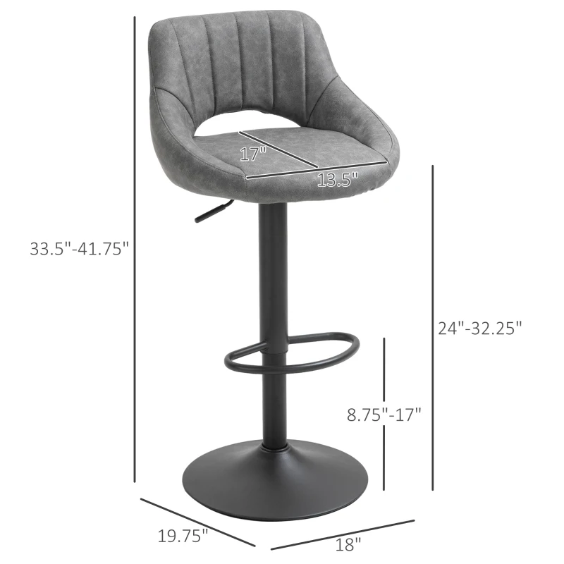 HOMCOM Bar Stools Set of 2 Swivel Bar Height Barstools Chairs with Adjustable Height, Round Heavy Metal Base, Footrest, Gray
