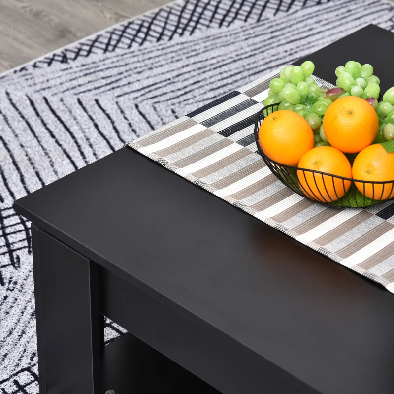 HOMCOM 2 Tier Simple Modern Coffee Table Bottom Shelf Living Room Black