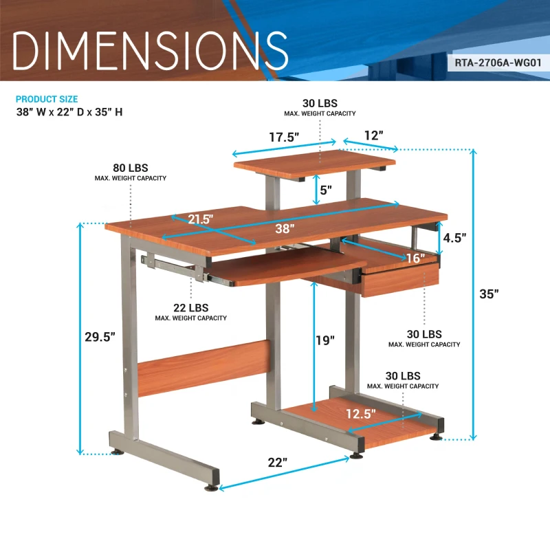 Practical Computer Desk with Slide-Out Keyboard Tray and Elevated Shelf, Ideal Workstation Table for Offices, Bedrooms, 38″ L x 22″ W x 35″ H, Brown