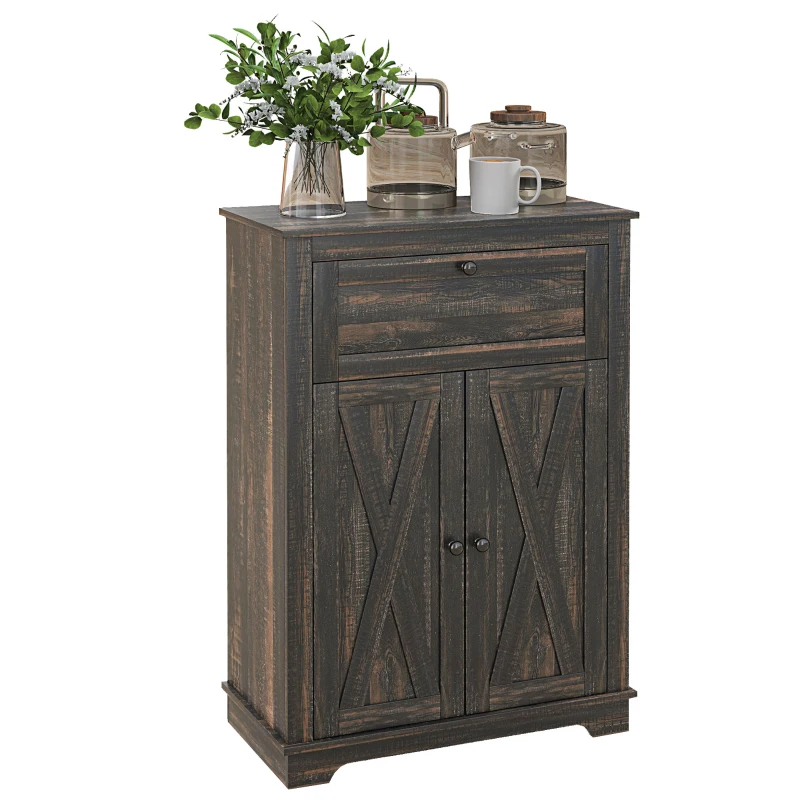 HOMCOM Farmhouse Sideboard Storage Cabinet with Doors and Drawer for Kitchen, Living room, 23.5"x11.75"x34.5", Dark Brown