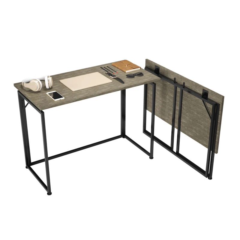 Sleek Folding Desk with Sturdy Steel Legs and MDF Top, Space-Saving Small Computer Writing Table for Apartment, 39.5" L x 19.5" W x 29" H, Grey