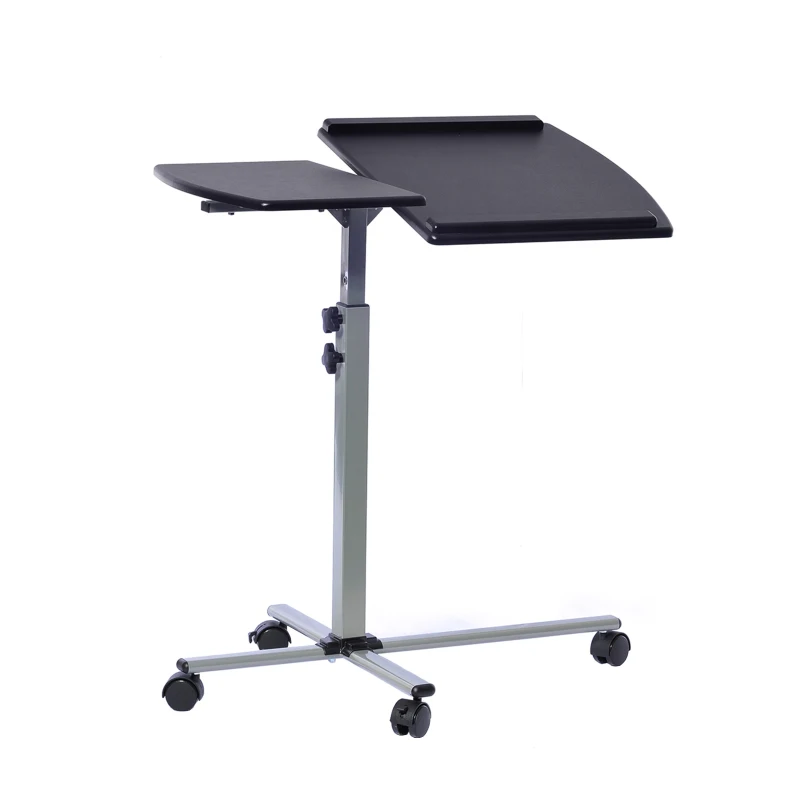Ergonomic Rolling Laptop Cart with Two Safety Edge-Stoppers, Functional Laptop Stand with Stationary Writing Panel, 30″ L x 22.5″ W x 29.5″ H, Black