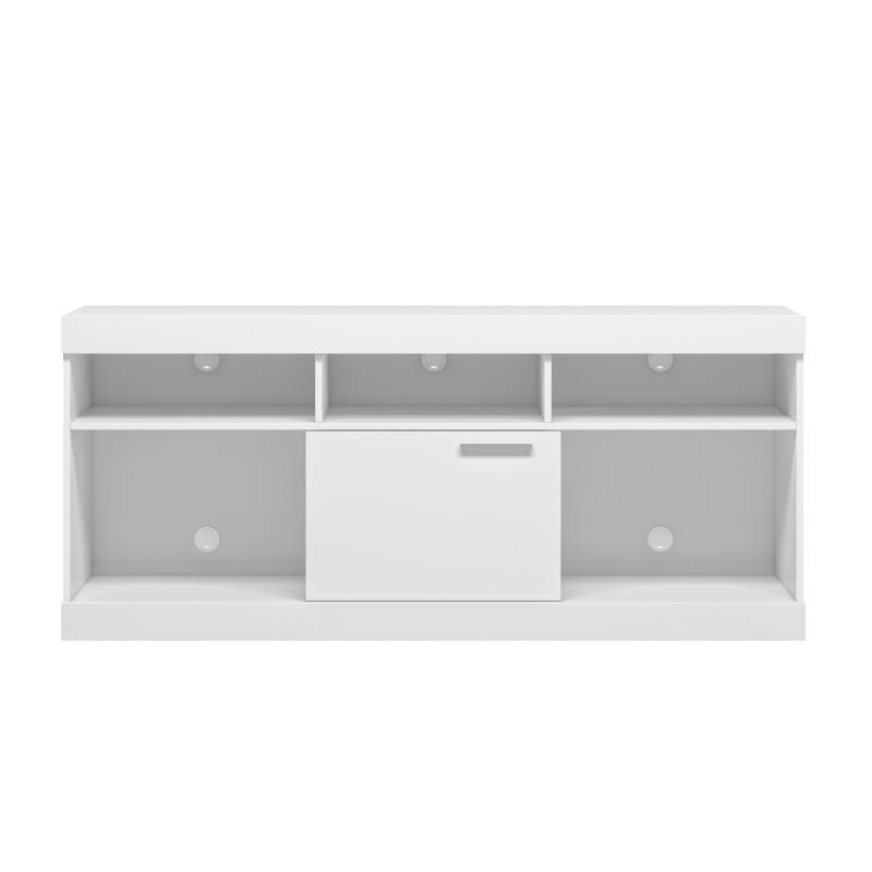 Sleek White TV Stand with Centered Sliding Door, Modern Media Entertainment Console Center for Living Room, 61" L x 15.5" W x 27" H, White