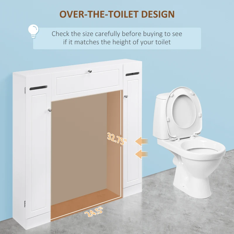 kleankin Over The Toilet Storage Shelf, Freestanding Bathroom Organizers Cabinet with Flip Up Door and Adjustable Shelves for Laundry Room, White