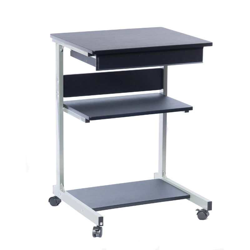 Heavy-Duty Laptop Cart with Single Drawer and Open Shelf, Compact Rolling Laptop Desk for Dorms or Homes, 21.5" L x 20.5" W x 30" H, Black