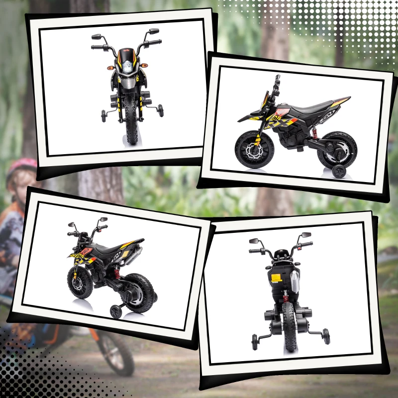Qaba 12V Aprilia Licenced Kids Motorcycle with Training Wheels, Spring Suspension, LED Light, USB, Music, Yellow