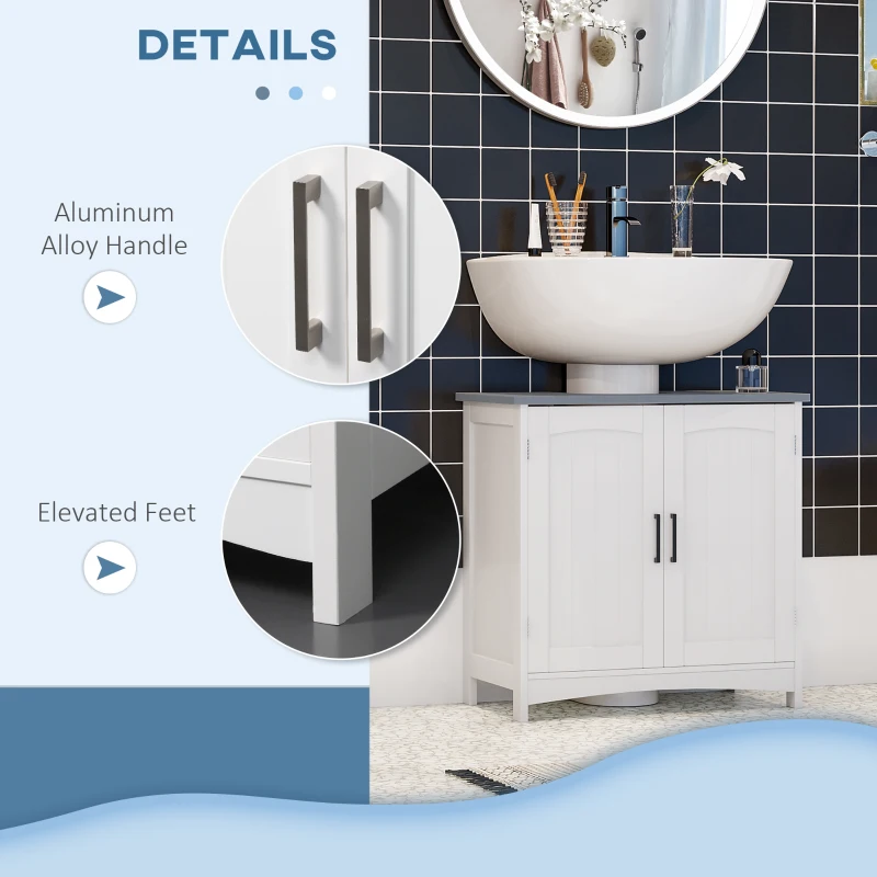 kleankin Pedestal Sink Storage Cabinet, Under Sink Cabinet with Double Doors, Modern Bathroom Vanity Cabinet with Adjustable Shelves, White
