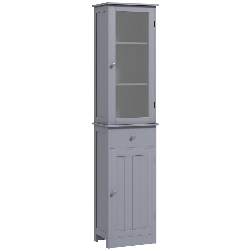 kleankin Tall Bathroom Cabinet, Bathroom Storage Cabinet with Drawers, 2 Doors and Adjustable Shelves, Grey