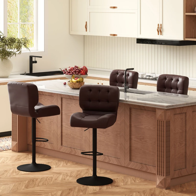 HOMCOM Bar Height Bar Stools Set of 2 with Adjustable Seat, Adjustable Swivel Barstools with Thick Padded Cushion and Metal Footrest for Home Bar, Brown
