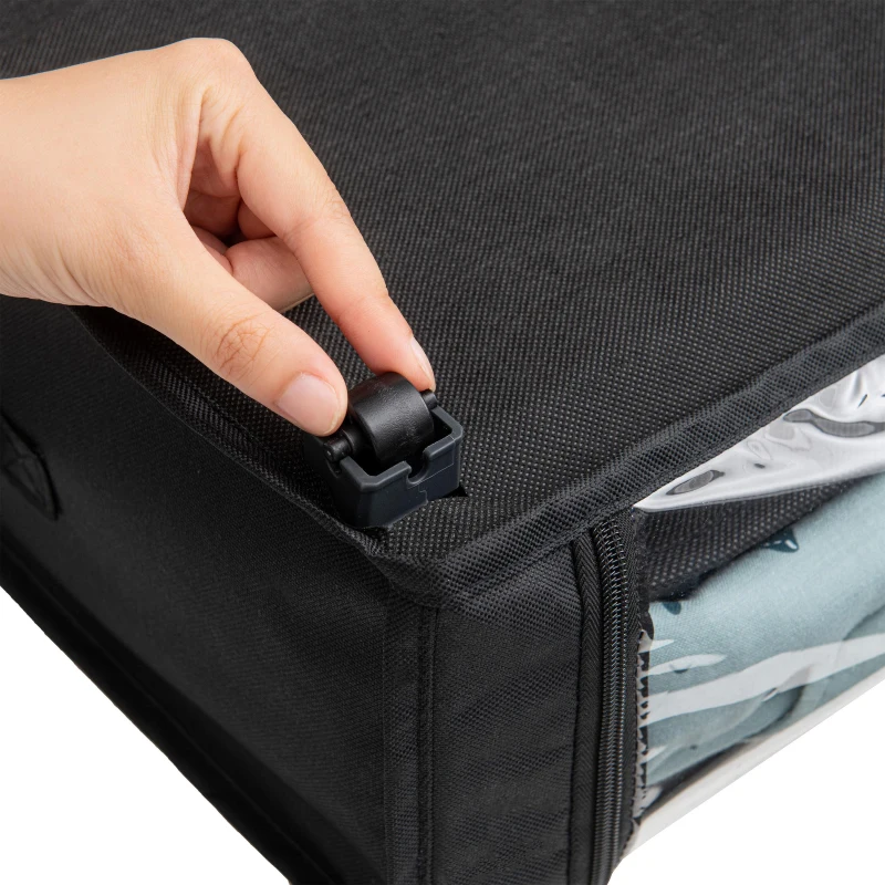 Compact 2 Under-Bed Storage Containers with Transparent Cover, Rolling Organizer Bins for Bedrooms, 28" L x 16.5" W x 6.5" H, Black