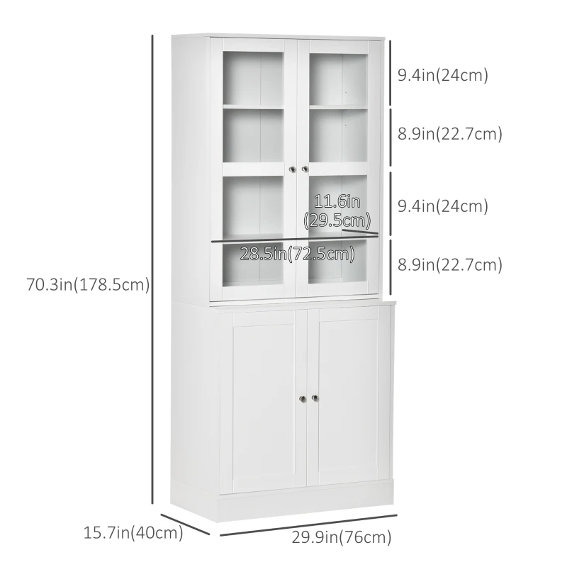 HOMCOM 71" Bookcase Storage Cabinet with Doors, Modern Tall Bookshelf with 2 Adjustable Shelves, Display Unit for Study, Living Room, Home Office, White