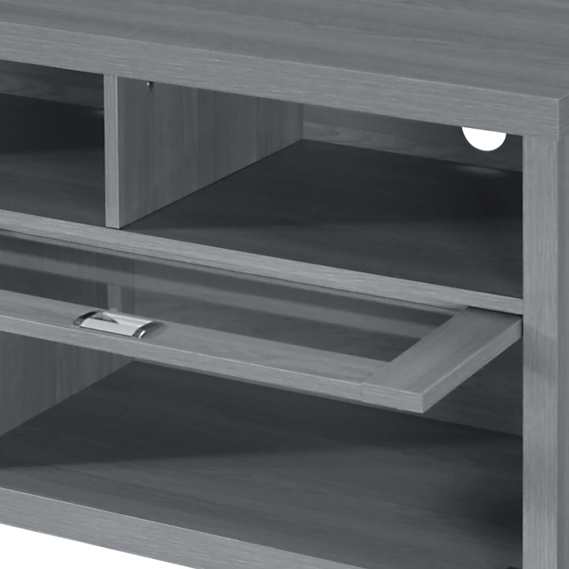 Sleek Durbin TV Stand with Glass Panel Cabinets and Cable Management, Modern Media Sideboard Cabinet for Living Room, 57" L x 15" W x 23" H, Grey