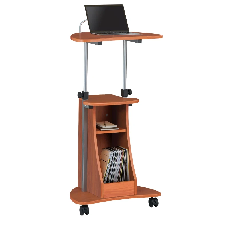 Adjustable Sit-to-Stand Laptop Cart with Dual Adjustment Knobs, Mobile Workstation for Offices, 21" L x 16″ W x 28″ H, Brown