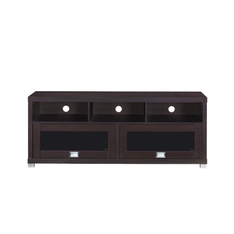 Sleek Durbin TV Stand with Glass Panel Cabinets and Cable Management, Modern Media Sideboard Cabinet for Living Room, 57" L x 15" W x 23" H, Espresso