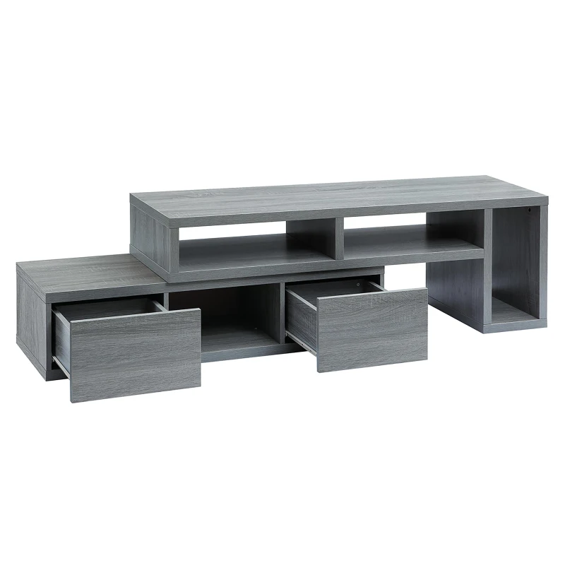Modern Asymmetrical TV Stand with Expandable Sliding Frame, Adjustable Media Storage Cabinet for Living Room, 53'' L x 15'' W x 18'' H, Gray