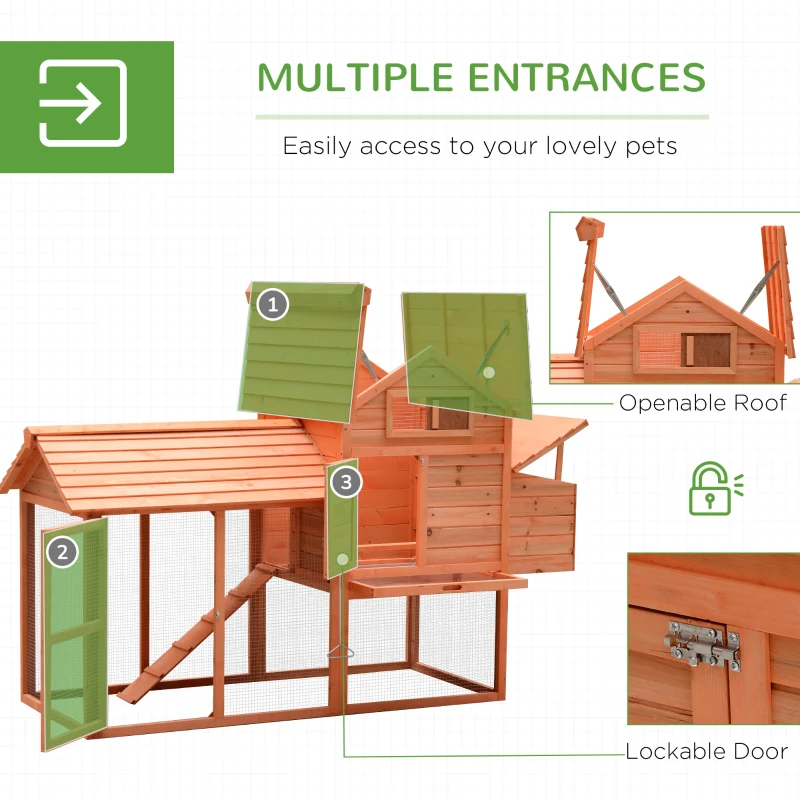 PawHut 82" Deluxe Chicken Coop Wooden Large Hen House with Run and Nesting Box for Hens Rabbits, Orange