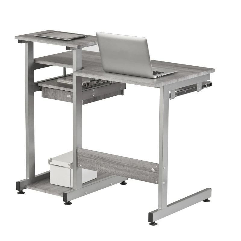 Practical Computer Desk with Slide-Out Keyboard Tray and Elevated Shelf, Ideal Workstation Table for Offices, Bedrooms, 38″ L x 22″ W x 35″ H, Gray