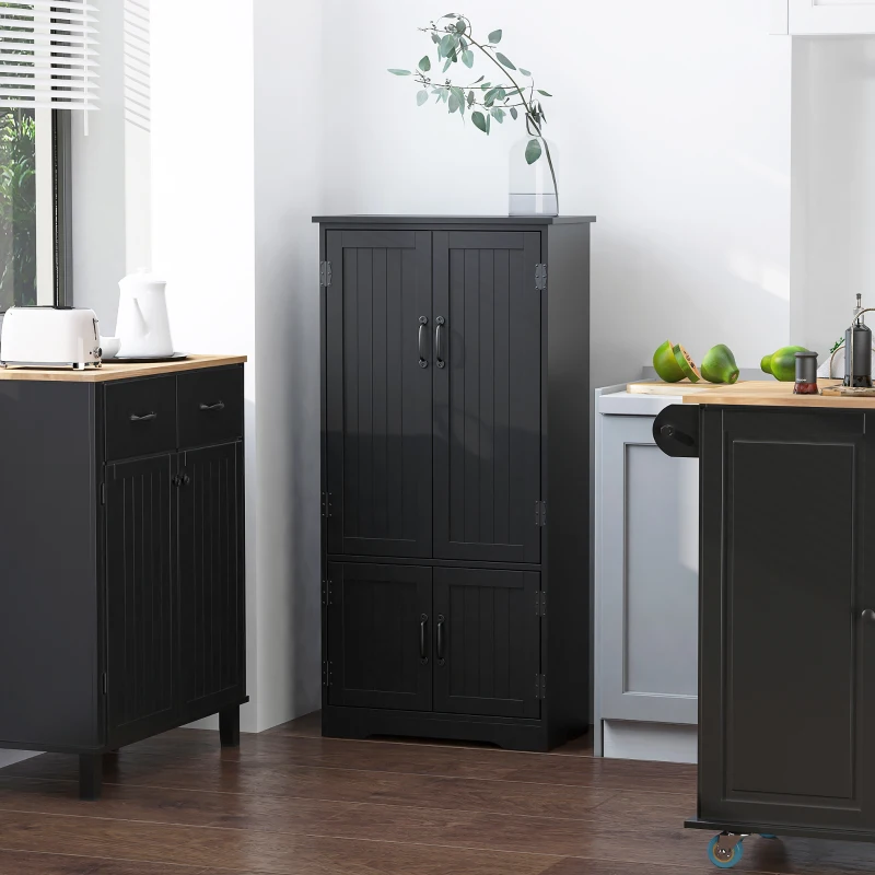 HOMCOM 48" 4-Door Storage Cabinet Multi-Storey Large Space Pantry with Adjustable Shelves Black
