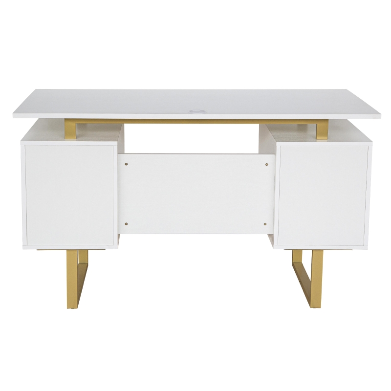 Modern White Desk with 2 Storage Drawers and Cabinet, Sleek Floating Desktop Computer Writing Table for Home Office, 51" L x 23.5" W x 30" H, White