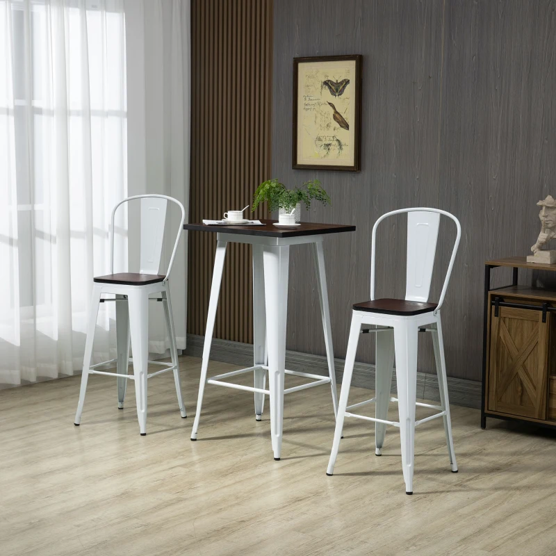 HOMCOM 3 Piece Industrial Dining Table Set, Bar Height Bar Table and Chairs Set with Footrests for Bistro, White and Brown