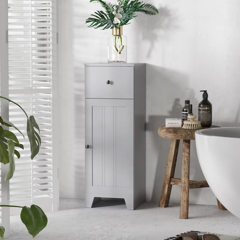 kleankin Short Bathroom Storage Cabinet, Cabinet Organizer with 1 Drawer and Adjustable Shelf for Living Room, Gray