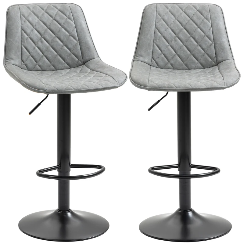 HOMCOM Adjustable Bar Stools Set of 2, Counter Height Barstools with Swivel Seat Round Steel Base and Footrest for Kitchen Counter Dining Room Pub, ‎Grey
