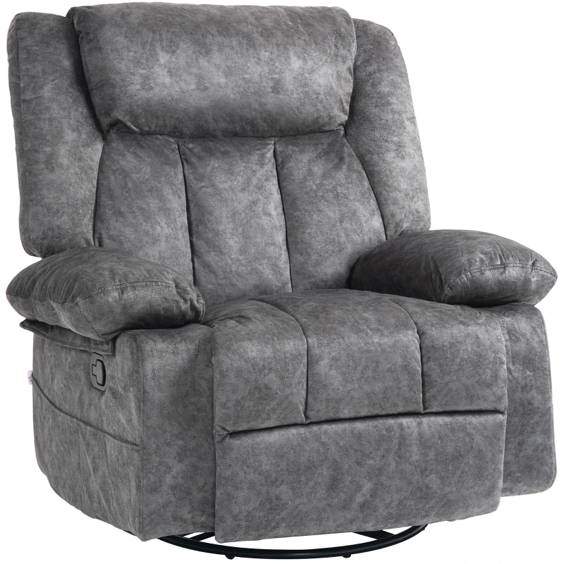 HOMCOM Rocker Recliner Chair with Swivel, Fabric Reclining Chair with Cushion, Rocking Chair with Footrest, Charcoal Gray