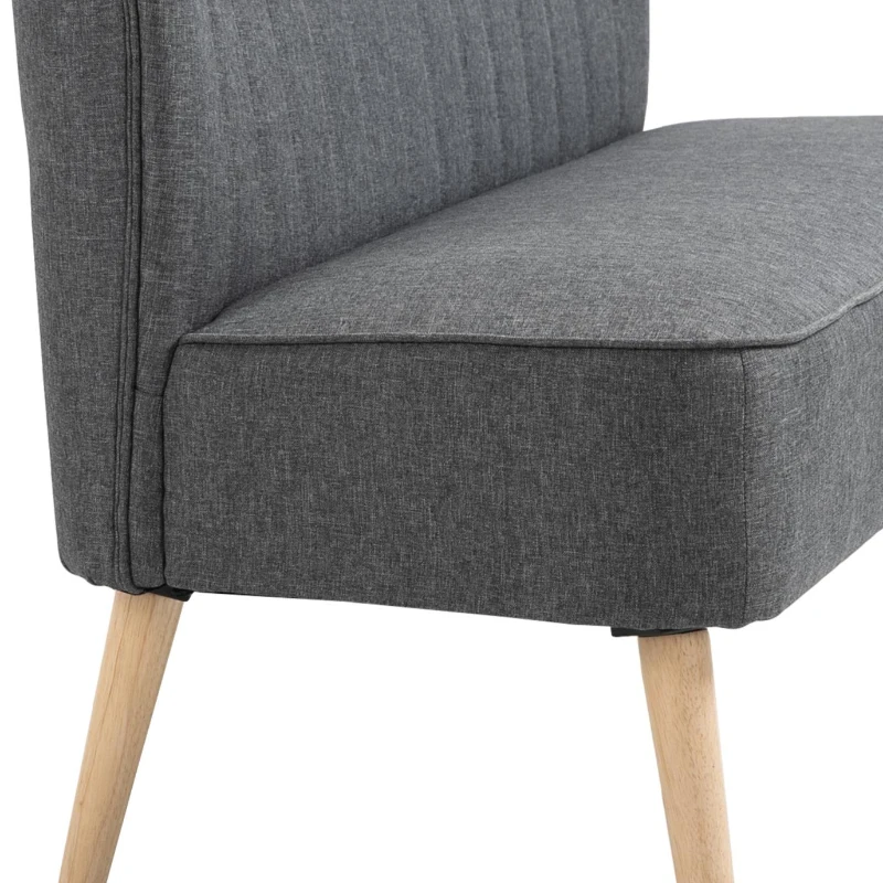 HOMCOM Modern 2 Seater Sofa, Upholstered Two Seater Couch with Rubber Wood Legs, Grey