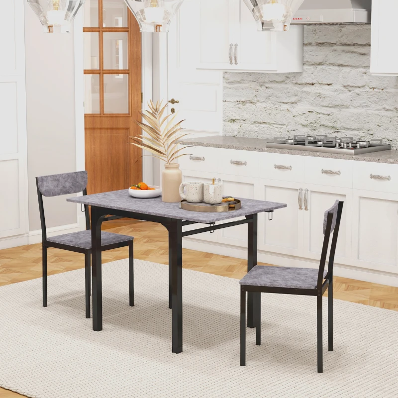 HOMCOM Foldable Dining Table Set for 2, Drop-Leaf Kitchen Table with 2 Chairs for Apartments, Studios, Natural Drop-leaf Dining Table Set Includes 2 Chairs