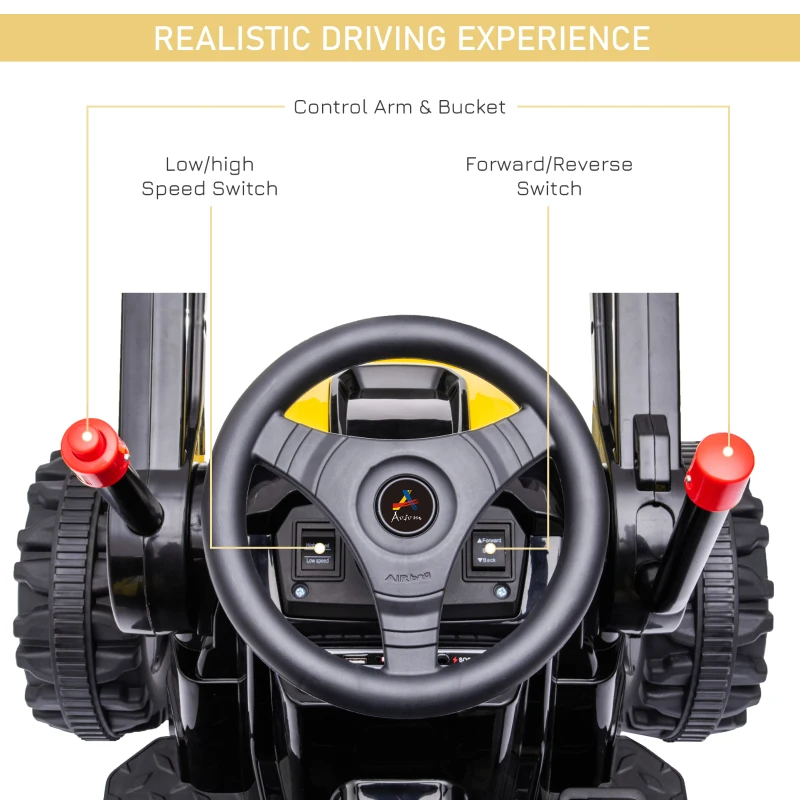 Aosom 6V Kids Rechargeable Battery Powered Truck with Adjustable Bucket, High/Low Speed Realistic Sound, Yellow