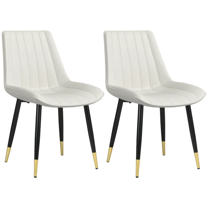 HOMCOM Dining Chairs Set of 2, Modern Kitchen Chair with PU Leather Upholstery and Steel Legs for Living Room, Bedroom, Cream