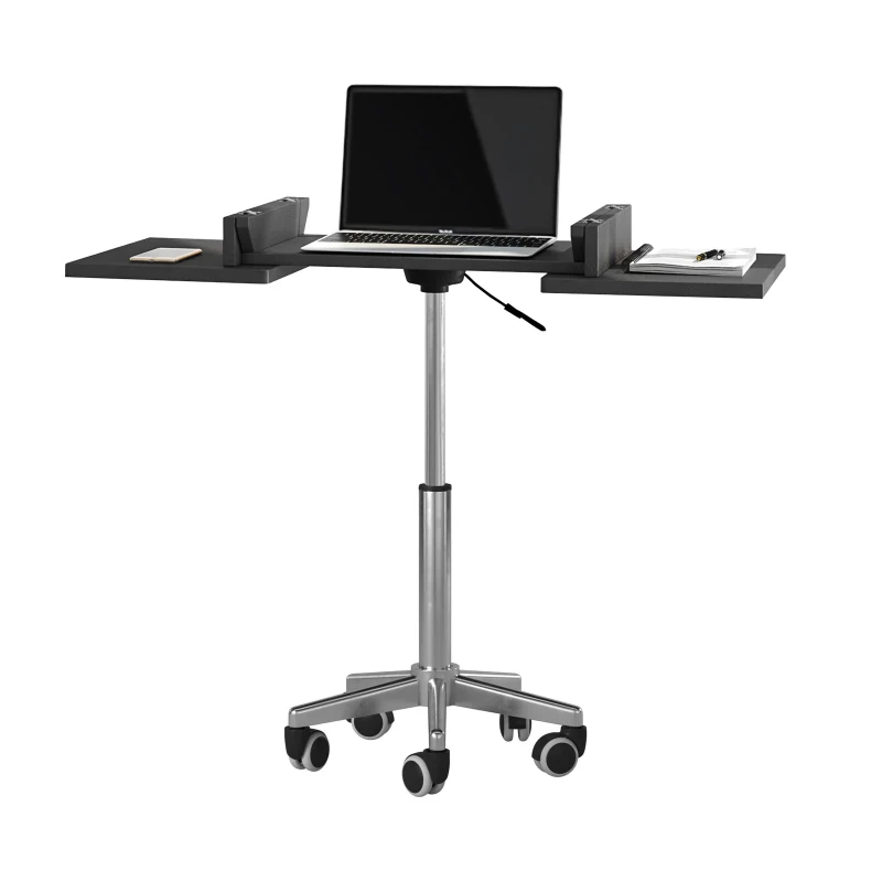 Functional Laptop Cart with Foldable Panel and Open Storage Space, Portable Table for Meeting Rooms, 21″ L x 17.5″ W x 25″ H, Black