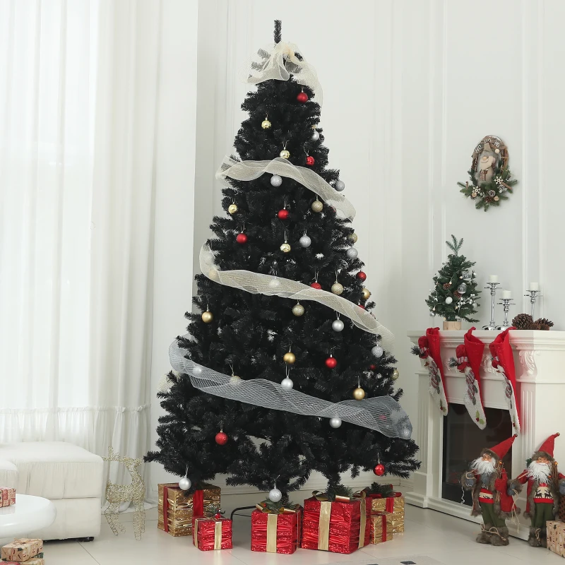 HOMCOM 9ft Unlit Artificial Black Christmas Tree, Holiday Decor with 2132 Branch Tips, Auto Open and Steel Base