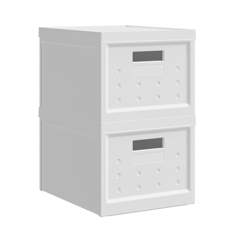 Stackable Storage Boxes with Secure Lids and Built-In Handles, Foldable Containers for Home or Office Organization, 13" L x 16" W x 10.5" H, White