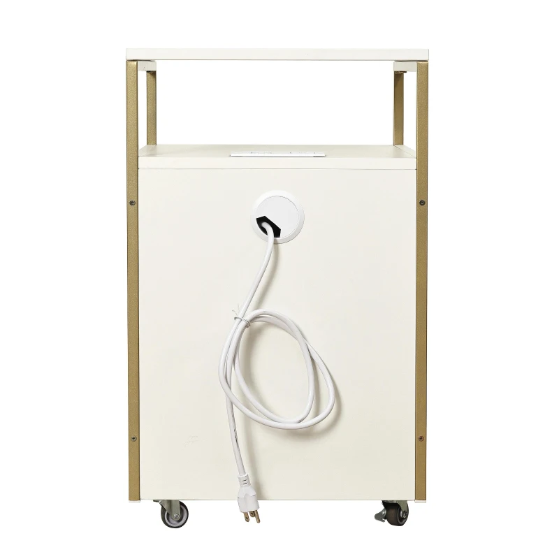 Modern File Cabinet with 2 USB and Power Outlet Port, Perfect Storage Unit for Home Offices or Workspaces, 15.5" L x 15.5" W x 26" H, White+Gold