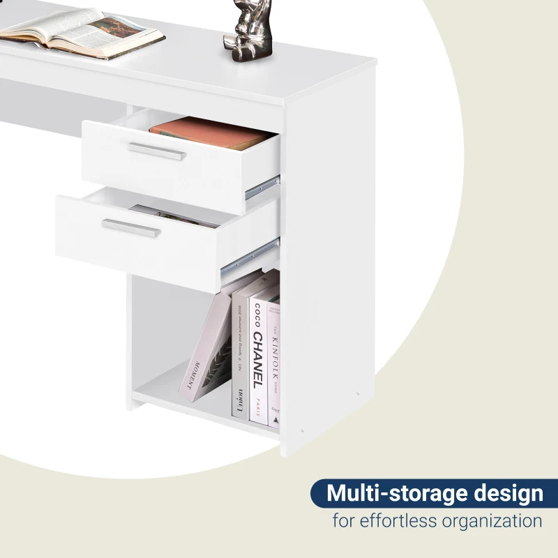 Contemporary White Workstation with Open Bottom Shelf, Modern Home Office Computer Writing Desk for Small Space, 47.5" L x 16" W x 30.5" H, White