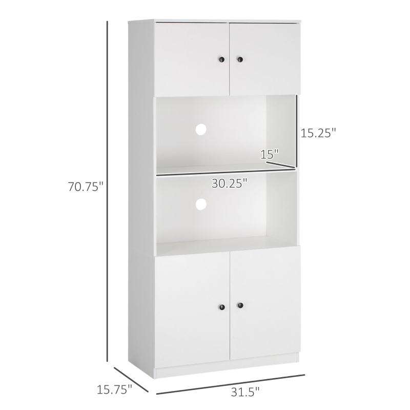 HOMCOM 71" Kitchen Buffet with Hutch, Pantry Storage Cabinet with Shelves and Microwave Countertop, White